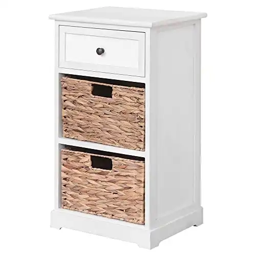 MELLCOM Storage Cabinet Side Table with 2 Drawers and 2 Removable Baskets, Entryway Table Nightstand for Living Room Bedroom Hallway, White