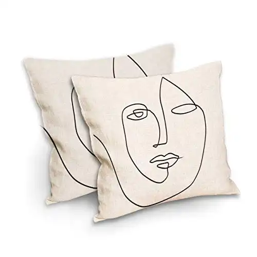 PPreadyto888 Abstract Face One Line Art Decorative Pillow with Inserts Cotton Linen Blend Square Zippered Throw Pillow for Couch Sofa Bed Home 18x18 inch Set of 2