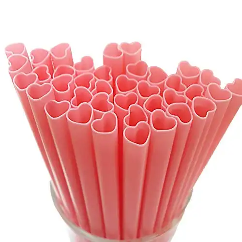 The best MOON 100pcs Heart Shaped Pink Straws Disposable Drinking Cute Straw Individually Wrapped Pink Plastic Straw Valentines day Cocktail Birthday Party Bridal Shower Wedding Supplies