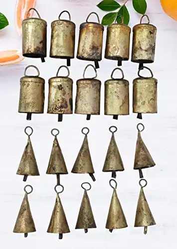 Mango Gifts Rustic Iron Tin Metal Vintage Cow Bells Jingle for Wind Chimes and Crafts 2.25" H (Set of 20 Pieces) with Jute Twine