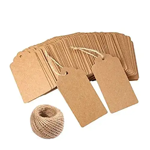 Gift Tags,120 PCS Kraft Paper Tags for Wedding Brown Rectangle Craft Hang Tags with Free 100 Feet Natural Jute Twine …