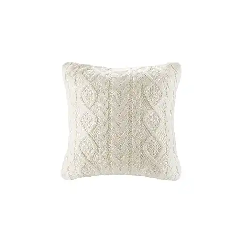 Decorative Knit Throw Pillow Cover Chiristmas Farmhouse Sweater Square Warm Cushion Cover for Couch, Bed, Home Accent Decor (Cream, (18x18 inches(45x45cm))