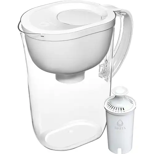 Brita Large Water Filter Pitcher for Tap and Drinking Water with 1 Standard Filter, Lasts 2 Months, 10-Cup Capacity, Christmas Gift for Men and Women, BPA Free, White