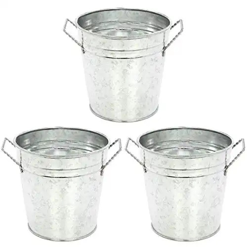 Hosley 3 Pack of Galvanized Planters - 5" Diameter. Ideal Gift for Weddings, Special Events, Parties. W9