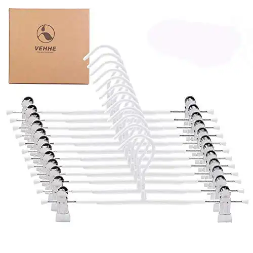 VEHHE Pants Hangers Skirt Hangers with Adjustable Clips Space Saving Closet Organizing Trouser Clamp Hanger Non Slip Rubber Coating for Kids Clothes Shoes Slacks Jeans Sweaters (White)