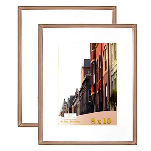 Ethereal Ore, 8x10 Rose Gold Picture Frames (2 Pack, Rose Gold), 8x10 Rose Gold Frame with White Mat, Stainless Steel Rose Gold Decor Wall Mount or Desk Top Rose Gold Decorations