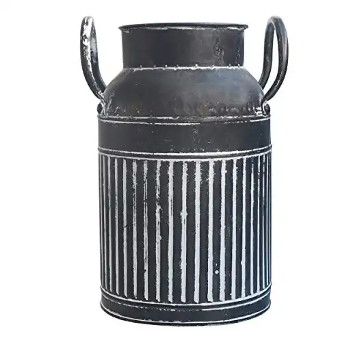 MISIXILE Metal Galvanized Milk Can Rustic Farmhouse Vase, Decorative Shabby Chic Pitcher Vase for Home Decor 8.3"- Black