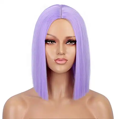 ENTRANCED STYLES Purple Wig Straight Bob Hair 12 Inch Synthetic Lavender Wigs for Women Colorful Cosplay High Temperature Heat Resistant Wig