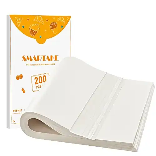 SMARTAKE 200 Pcs Parchment Paper Baking Sheets, 9x13 Inch Non-Stick Precut Baking Parchment, Suitable for Baking Grilling Air Fryer Steaming Bread Cup Cake Cookie and More (White)