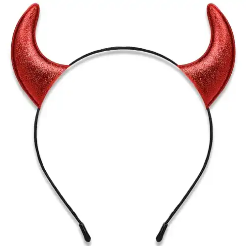 Glitter Devil Horns Headband, Red Devil Horns Devil Costume for Women Men Girls, Halloween Fancy Dress Cosplay Hairband (Red)