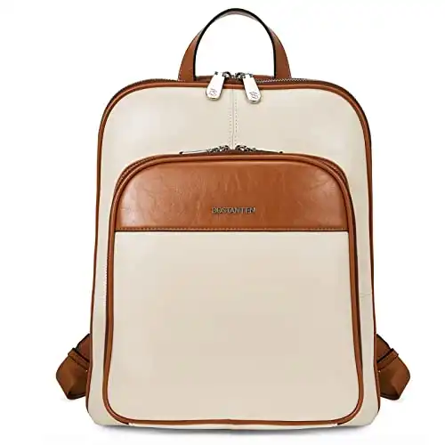 BOSTANTEN Genuine Leather Backpack Purse Casual College Travel Bags for Women Brown with apricot