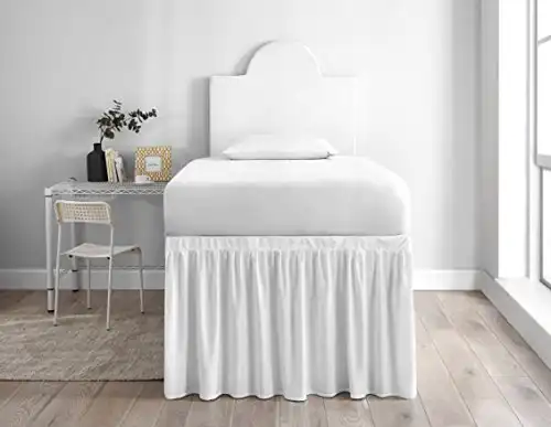 Dorm Sized Bed Skirt Panel with Ties (1 Panel) - White