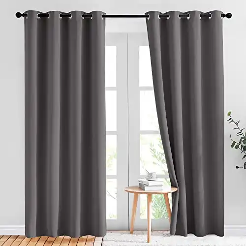 NICETOWN Gray Blackout Curtains for Bedroom 84 inches Long - Thermal Curtains & Drapes Grommet Room Darkening Curtains Noise Reducing Window Treatments for Living Room (2 Panels, W52 x L84, Grey)