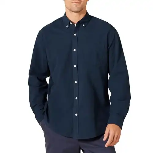 Amazon Essentials Men's Regular-Fit Long-Sleeve Pocket Oxford Shirt, Navy, X-Small