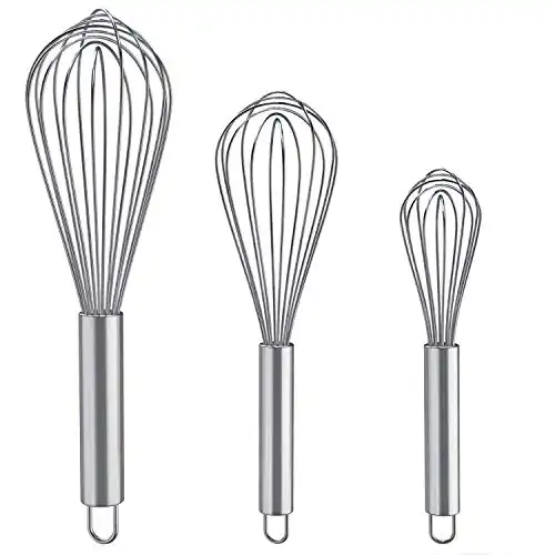 Whisks for Cooking, 3 Pack Stainless Steel Whisk for Blending, Whisking, Beating and Stirring, Enhanced Version Balloon Wire Whisk Set, 8"+10"+12"