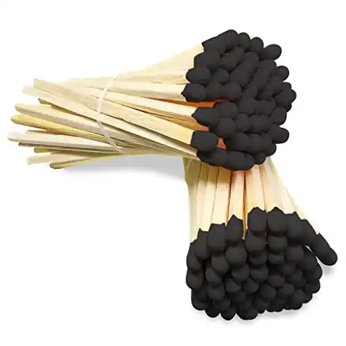 4" Bold Black Tip Matches (100 Count, with Striking Stickers Included) | Decorative Unique & Fun for Your Home, Gifts, Accessories & Events | Premium Long Wood Safety Matches by Thankful ...