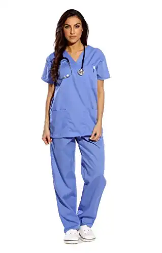 Just Love Women's Scrub Sets Six Pocket Medical Scrubs (V-Neck With Cargo Pant), Ceil, Small