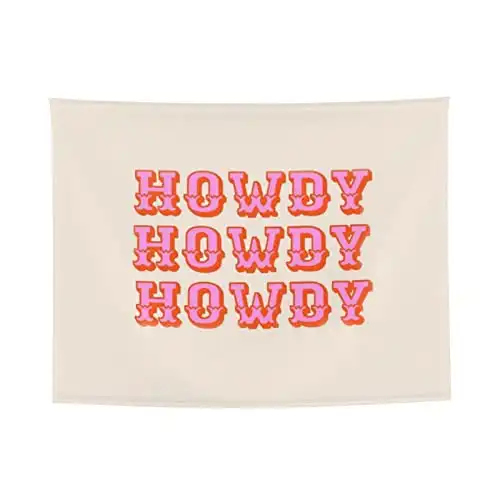 GOWMEE Howdy Tapestry Preppy Cute Pink Tapestries Aesthetic Wall Hanging Banner For Teen Girl College Dorm Bedroom Living Room Party Decoration 29"X37"