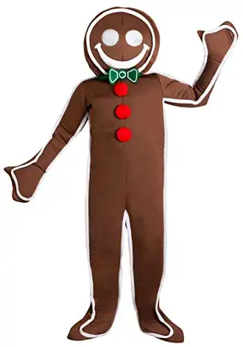 Iced Gingerbread Man Costume for Adults, Christmas Cookie Costume, Festive Holiday Party Jumpsuit Large