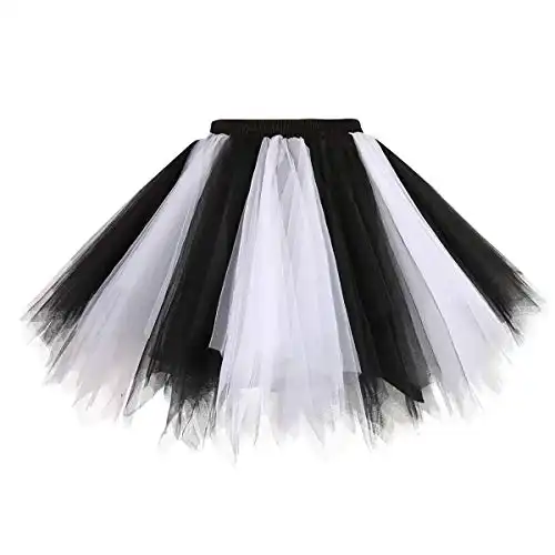 Topdress Women's 1950s Vintage Tutu Petticoat Ballet Bubble Skirt (26 Colors) Black White XXL