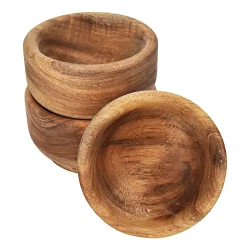 Rissetree Acaica Wood Condiment Cups Tiny Mini Pinch Bowls Cups, Dip Sauce, Nuts, Candy, Fruits, Appetizer, and Snacks,Dia 2-3/4" x 1-1/2", Set of 3