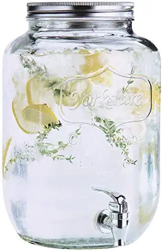 Estilo 2 Gallon Drink Dispenser, Glass Mason Jar Beverage Dispenser, Clear - Leak Free Spigot and Lid, Strong Glass for Parties, Weddings, and Picnics