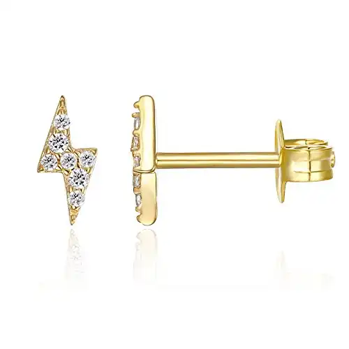 PAVOI 14K Yellow Gold Plated Sterling Silver Lightning Bolt Earrings | Dainty Earrings for Women