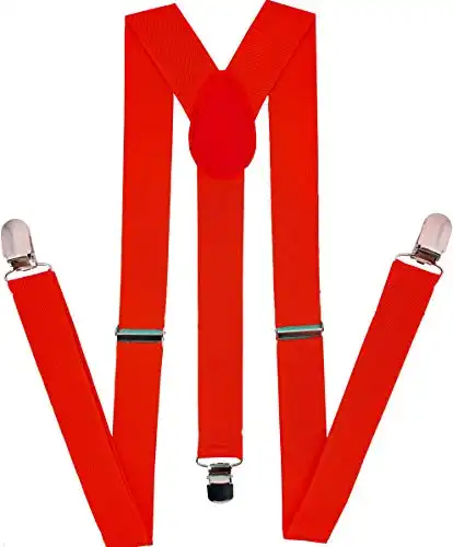 NAVISIMA Adjustable Elastic Y Back Style Suspenders for Men and Women With Strong Metal Clips, Red (1 Pack)