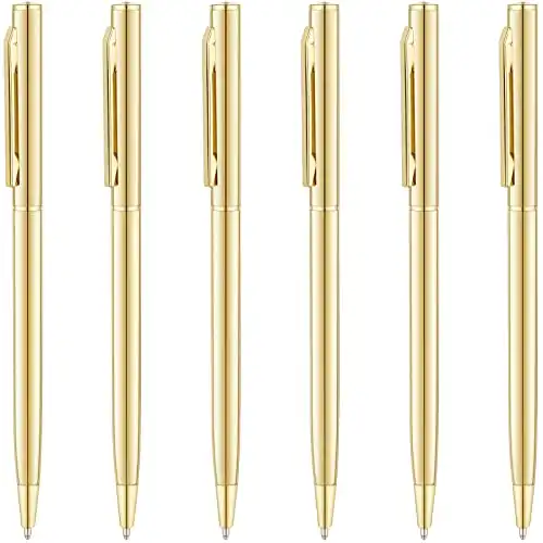 Unibene 6 Pack Gold Slim Ballpoint Pens Black ink Medium Point(1 mm), Nice Gift for Wedding Business Office Students Teachers Christmas