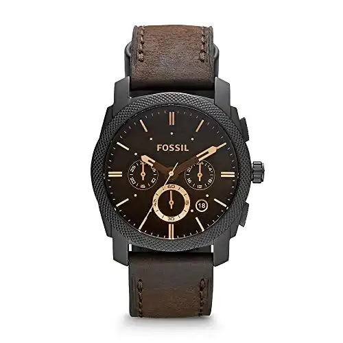 Fossil Men’s Machine Chrono Quartz Leather Chronograph Watch, Color: Black, Brown (Model: FS4656)