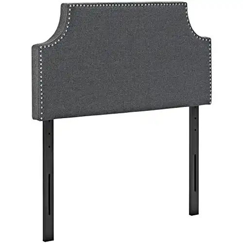 Modway MOD-5390 Laura Linen Upholstered Twin Size Headboard with Nailhead Trim, Gray Fabric