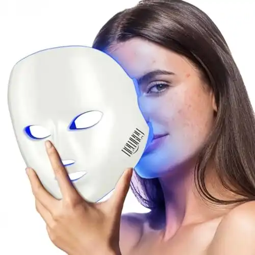 NEWKEY Blue Light Therapy for Acne, 7 Colors LED Face Mask Light Therapy, Blue Red Light Therapy Mask for Wrinkle Acne Reduction - Photon Skin Care Beauty Mask