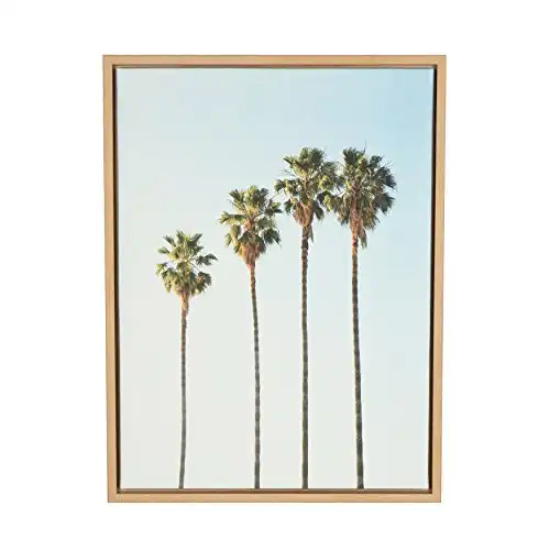 Kate and Laurel Sylvie Four Palm Trees Natural Framed Canvas Wall Art by Simon Te Tai