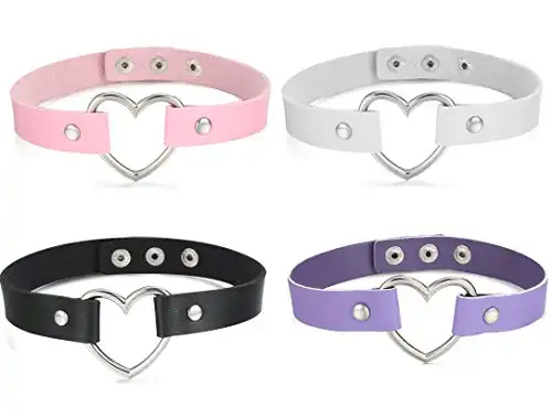 FIBO STEEL Womens Mens Leather Necklace Choker Necklace Heart Punk Goth Style Adjustable 4 Pcs