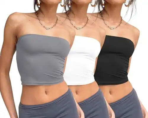 Trendy Queen 3 Pack Tube Tops Going Out Crop Tank Tops Causal Strapless Corset Bandeau Bra Cute Basic Backless Stretchy Seamless Spring Summer Y2k Fashion 2024