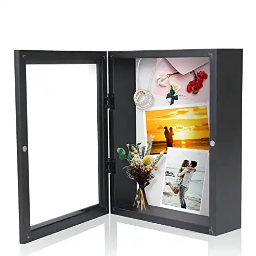 Muzilife 8x10 Shadow Box Picture Frame - 2.16" Deep Wood & Glass Display Case Ready to Hang Memory Box Baby Sports Memorabilia, Wedding, Tickets, and Photos (Black)