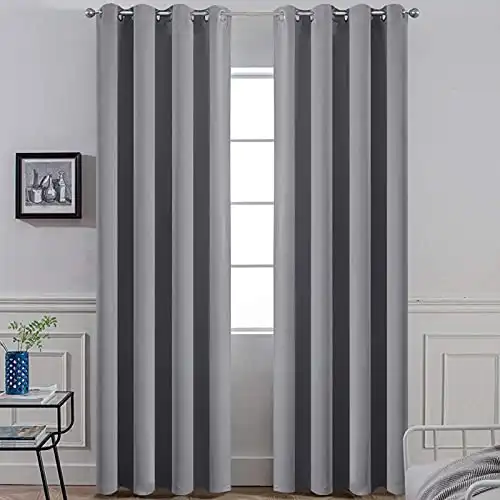Yakamok Room Darkening Gray Blackout Curtains Thermal Insulated Grommet Curtain Panels for Bedroom, 52W x 84L, Grey, 2 Panels, 2 Tie Backs Included