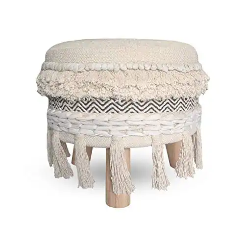 Tanishkam Decor Hand Woven Natural Multipurpose Vanity Seat/Foot Rest/Modern Makeup Dressing Stool/Ottomans with Wooden Legs- 16"x16"x18", Natural