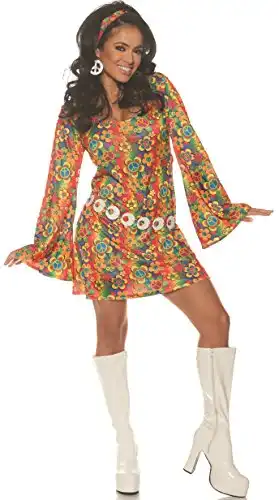 Underwraps Women's 1960s Retro Hippie Costume Dress Set, Multi, Small