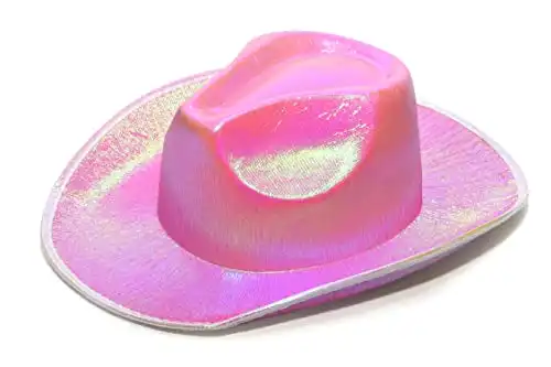 SoJourner Bags Neon Sparkly Glitter Space Cowboy Hat - Fun Metallic Pink Holographic Halloween Party Disco Cowgirl Hat for Birthday & Bachelorette