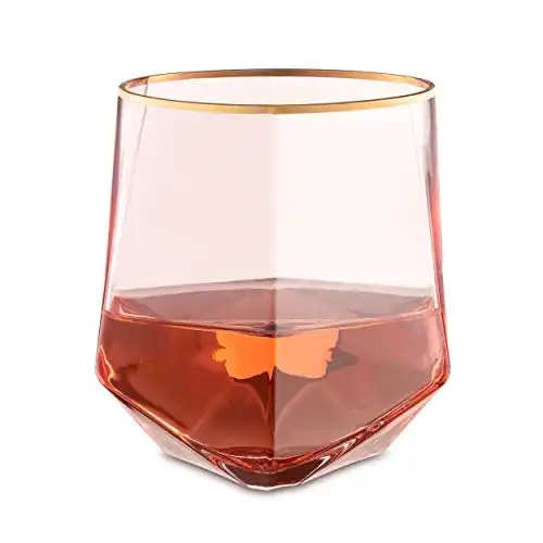 10oz Rose-Colored Stemless Geometric Gold-Rimmed Wine or Cocktail Glasses - Set of 4