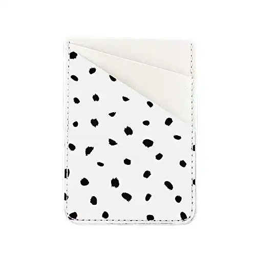 uCOLOR Phone Card Holder Black White Polka Dots PU Leather Wallet Pocket Credit Card ID Case Pouch 3M Adhesive Sleeves Sticker Grip Compatible with iPhone 14 13 12 11 pro max Xs XR 6 SE 7 8 Plus