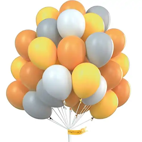 PartyWoo Gray and Orange Balloons, 70 pcs Matte Balloons, Pack of Gray Balloon, Peach Balloons, White Balloons, Orange Balloons for Girls Birthday, Girls Baby Shower, Gray and Peach Wedding
