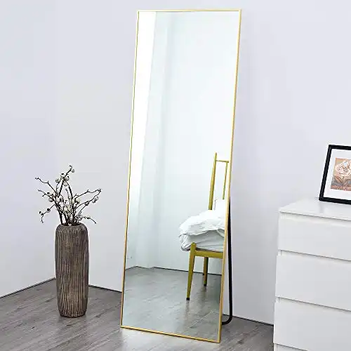 Full Length Mirror, Floor Standing Mirror, Full Body Mirror, Wall Mirror Full Length, Floor Mirror Full Length, Multi-Purpose Standing and Hanging, Metal Frame, 64×21 Inch, Gold