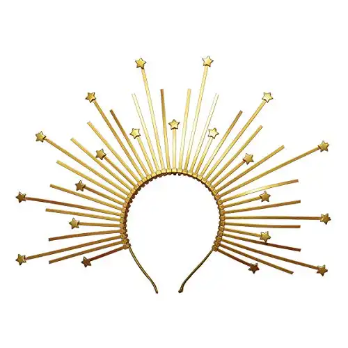 BPURB Star Tiara Halo Crown Sunburst Met Gala Crown Zip Tie Headband Gothic Crown Gold Crown (Gold Star Sunshine Headband)