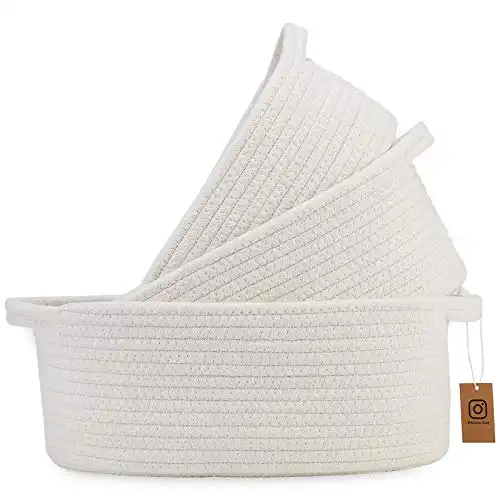 NaturalCozy 3-Piece Oval Storage Basket Set– Natural Woven Gift Basket Empty, Soft Baby Basket for Nursery, Cat Dog Toy Baskets, Small Rope Basket (Off White)