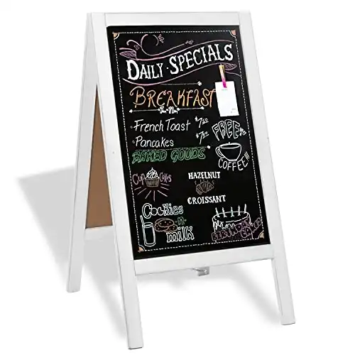 Ilyapa Wooden A-Frame Sign with Eraser & Chalk - 40 x 20 Inches Magnetic Sidewalk Chalkboard – Sturdy Freestanding White Sandwich Board Menu Display for Restaurant, Business Or Wedding