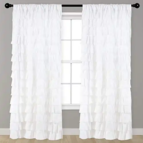 Kotile Rod Pocket Ruffle Layer Panel Nature Home Decor Solid White Gypsy Ruffled Watterfall Curtains for Bedroom, 1 Panel, 52 x 95 Inch