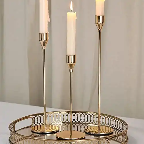 DEVI Gold Candlestick Holders 3pcs, Taper Candle Holders for Candlesticks, Valentines Day Wedding Decorations & Centerpieces for Dining Room Table