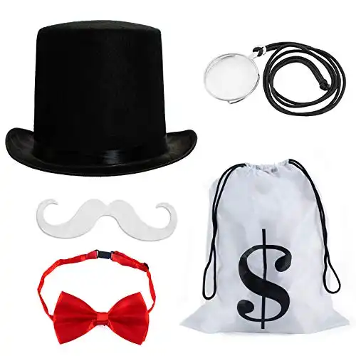 Tigerdoe Rich Uncle Costume Accessories - Board Game Costume - Costume Money Bags - Rich Man Top Hat - 5 Pc